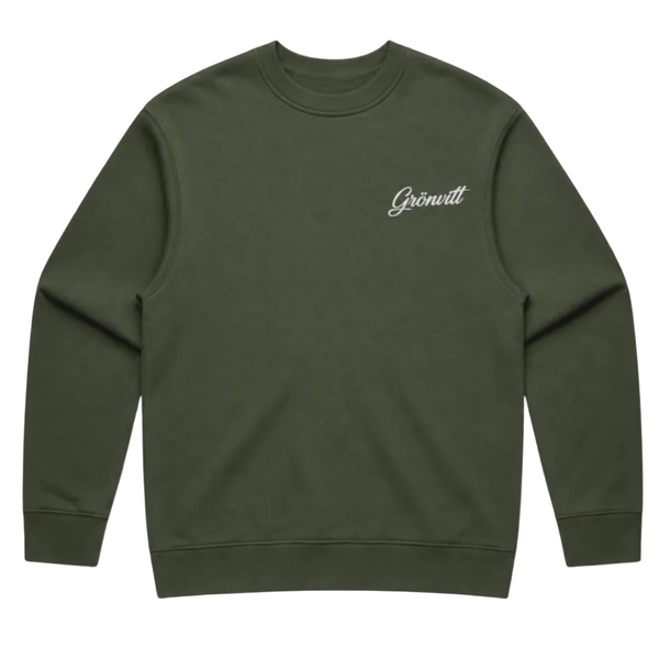 Grönvitt Crewneck – Olivgrön